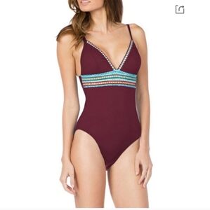 NWT La Blanca Women's Idealist V-Neck Maroon One Piece